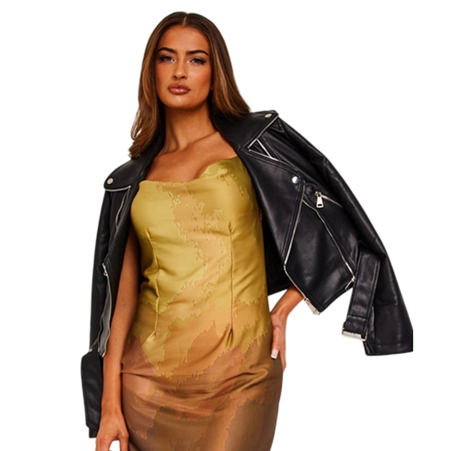 Olive - Back - Missy Empire Womens-Ladies Ombre Satin Cowl Neck Midi Dress