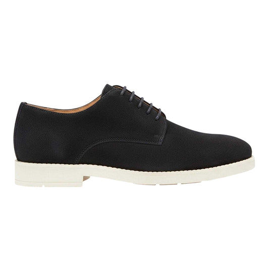 Dark Blue - Front - Boss Mens Suede Flat Derby Shoes