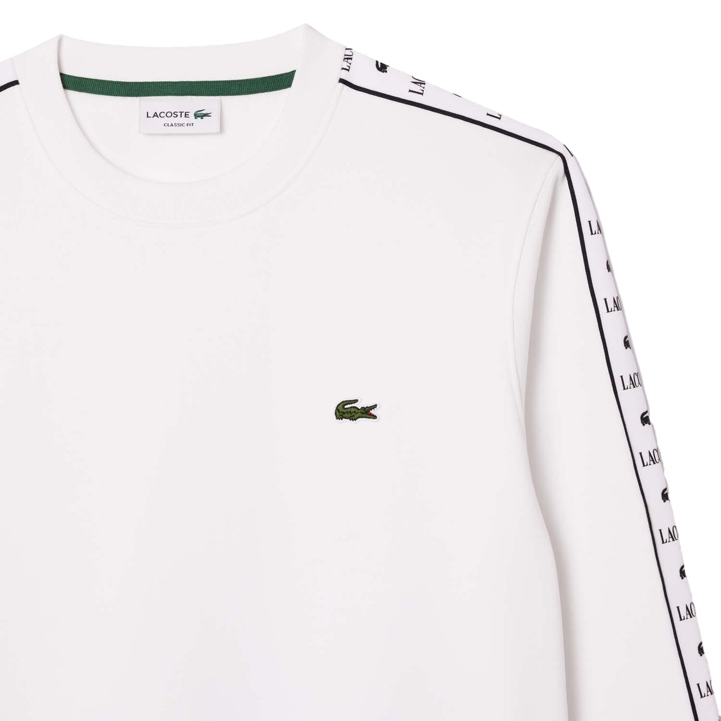 White - Back - Lacoste Mens Logo Strip Crew Neck Sweatshirt