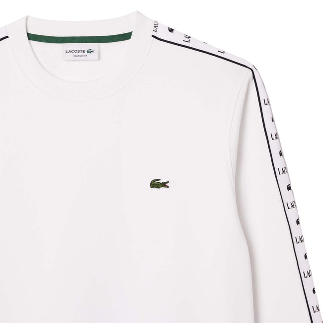White - Back - Lacoste Mens Logo Strip Crew Neck Sweatshirt