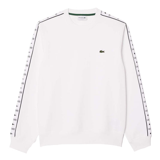 White - Front - Lacoste Mens Logo Strip Crew Neck Sweatshirt