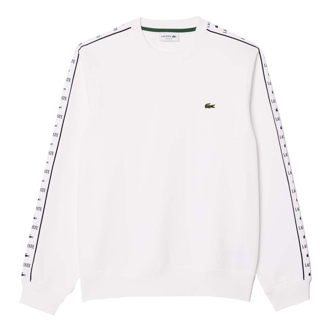 White - Front - Lacoste Mens Logo Strip Crew Neck Sweatshirt
