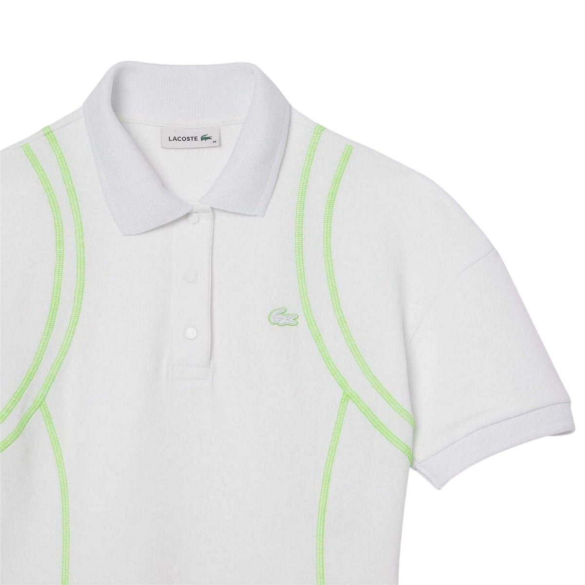 White - Back - Lacoste Womens-Ladies Neon Tape Polo Shirt Dress