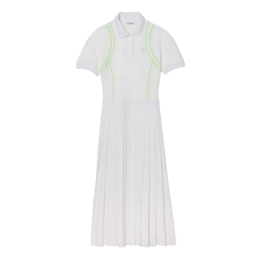 White - Front - Lacoste Womens-Ladies Neon Tape Polo Shirt Dress