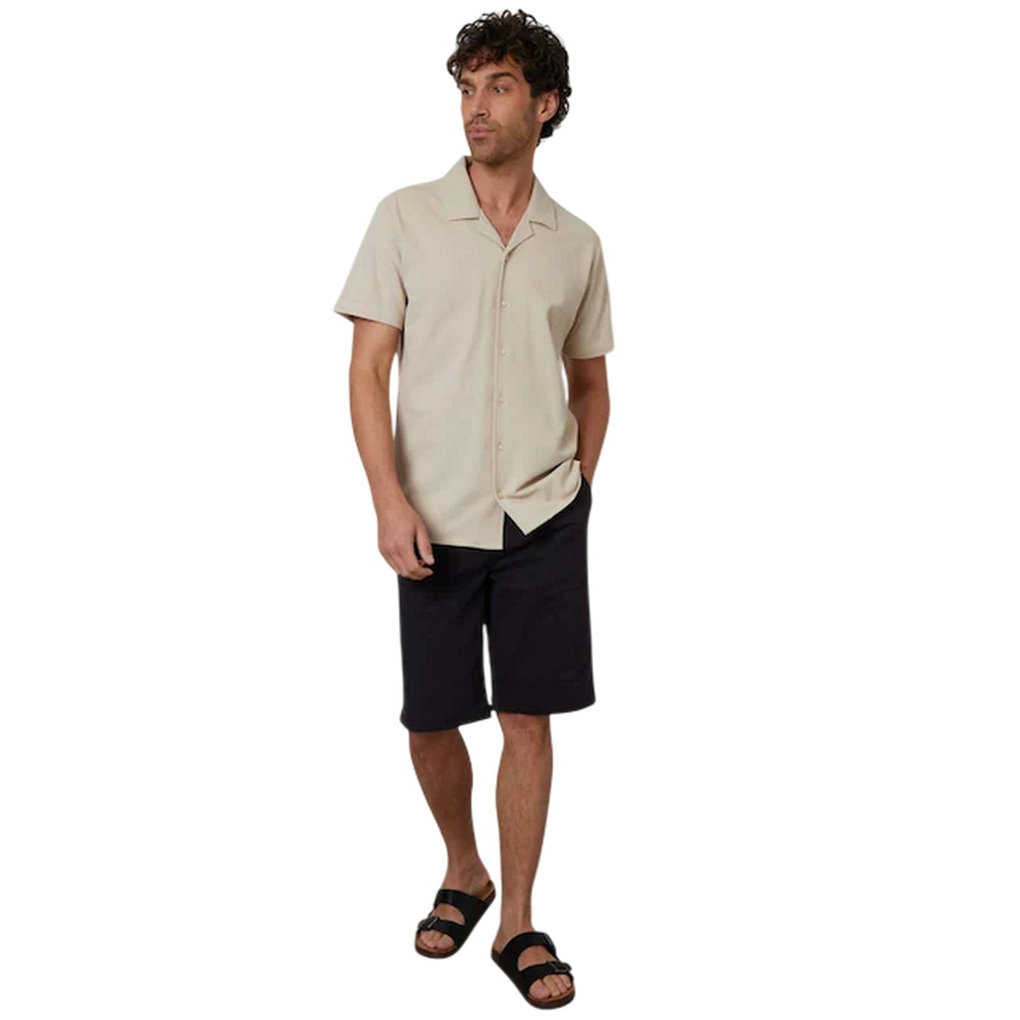 Stone - Side - Threadbare Mens Kaylian Regular Short-Sleeved Shirt
