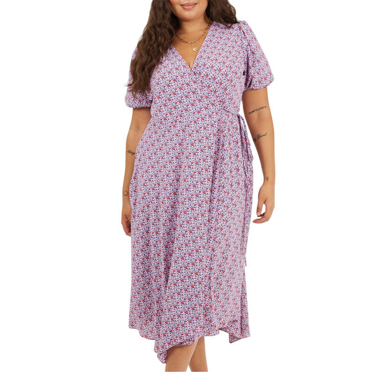 Pink - Front - Brave Soul Womens-Ladies Floral V Neck Curved Short-Sleeved Wrap Dress