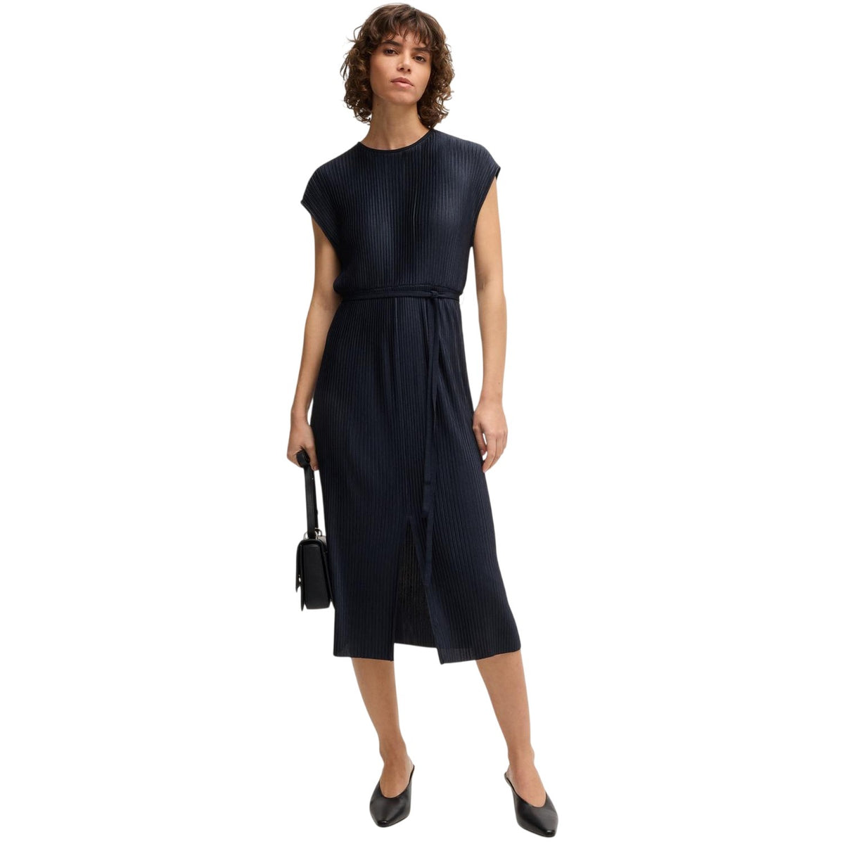 Dark Blue - Side - Boss Womens-Ladies Emaura Crew Neck Short-Sleeved Midi Dress