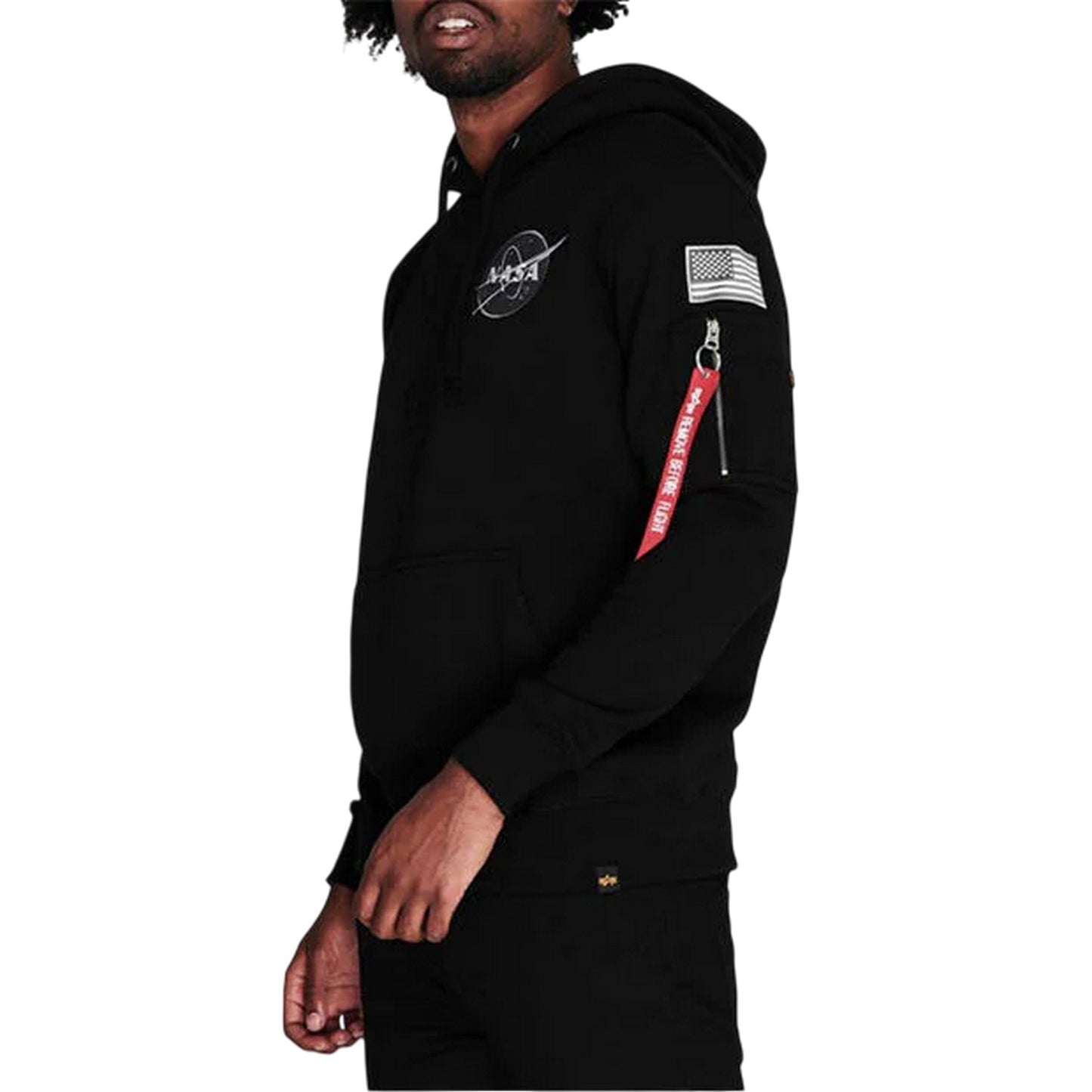 Black - Side - NASA Mens Space Shuttle Cotton Blend Hoodie