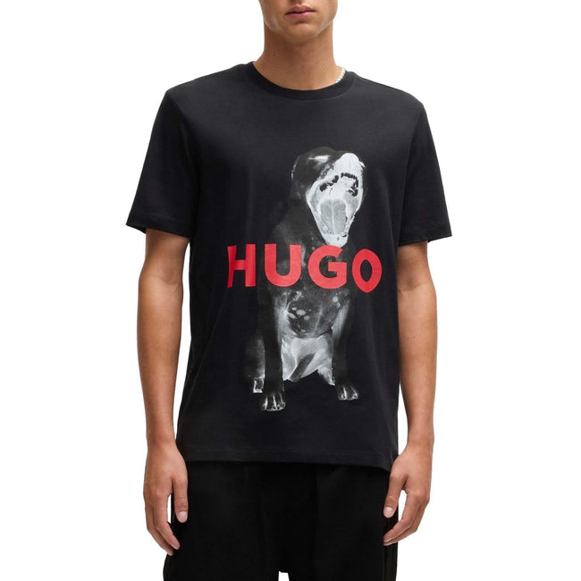 Black - Side - Hugo Mens Dayaking Dog T-Shirt