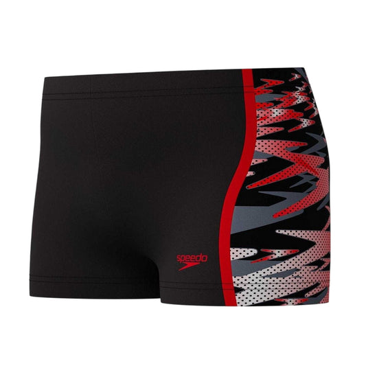 Anthracite-Red - Front - Speedo Boys Hyper Boom Splice Logo Swimming Trunks