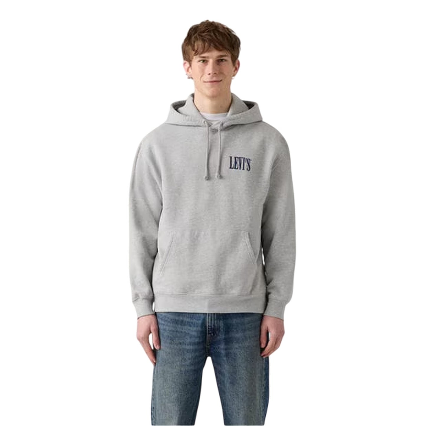 Grey - Lifestyle - Levis Mens Drop Shoulder Regular Drawstring Hoodie