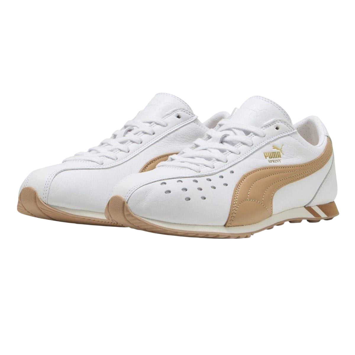 White-Tan - Lifestyle - Puma Mens Sprint Cowhide Leather Lace Up Trainers