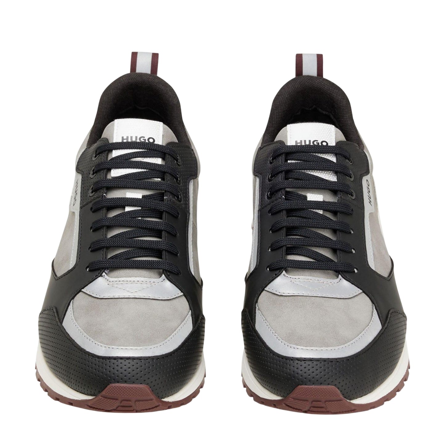 Grey - Close up - Hugo Mens Icelin Leather Running Trainers