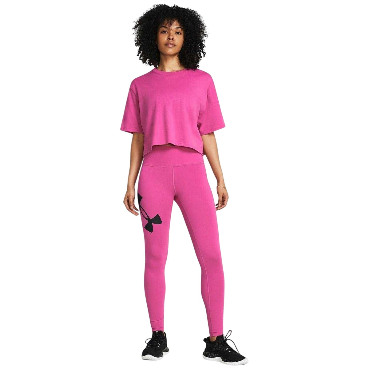 Pink-Black - Pack Shot - Under Armour Womens-Ladies Campus High Waist Leggings