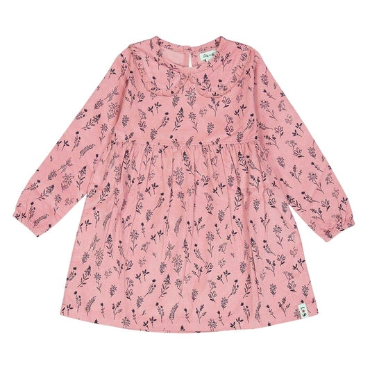 Pink - Front - Lilly & Sid Girls Floral Corduroy A-line Dress