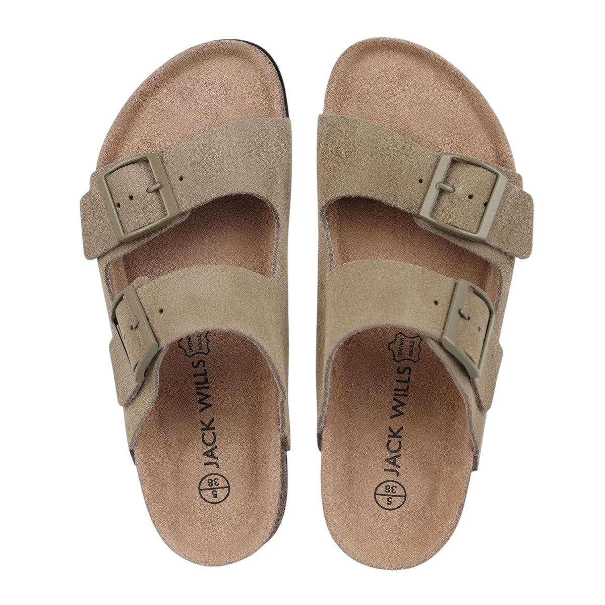 Taupe - Side - Jack Wills Womens-Ladies JW Cork Suede Flat Sandals