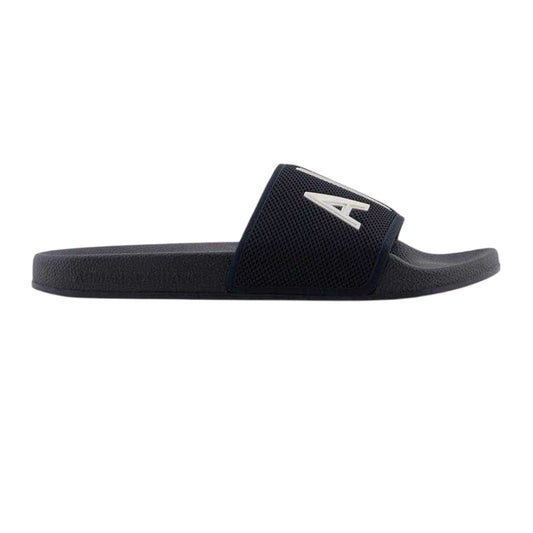 Navy Blue - Front - Armani Exchange Mens Logo Flat Slides