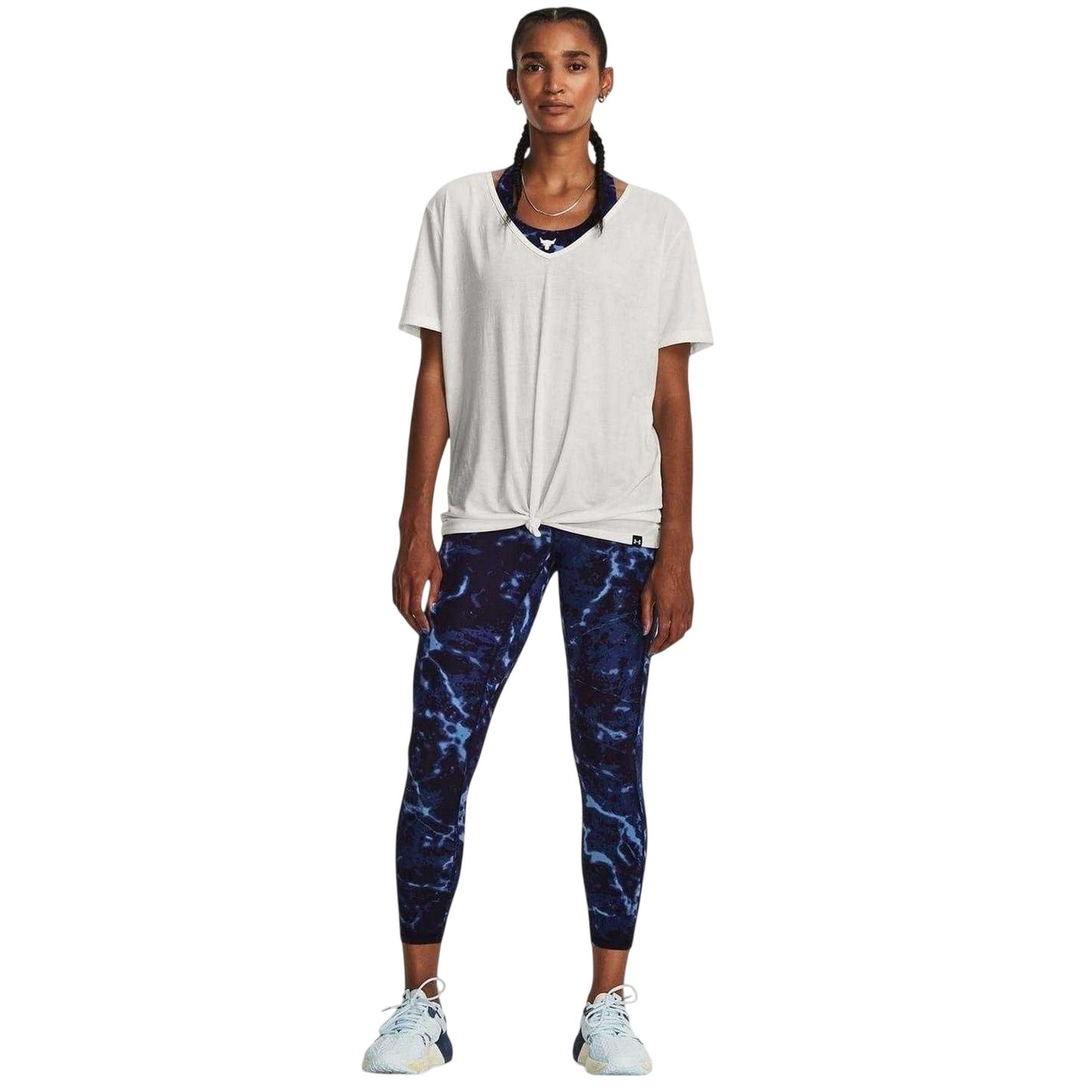 Blue - Lifestyle - Under Armour Womens-Ladies Project Rock Marble Compression 7-8 Leggings