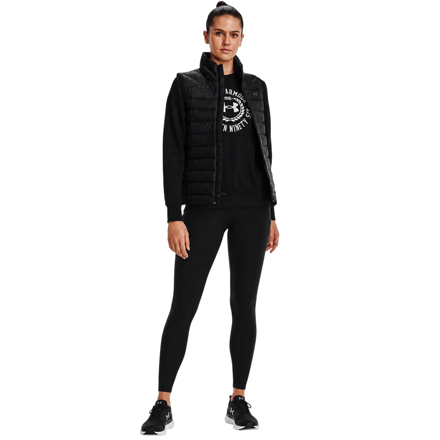 Black - Pack Shot - Under Armour Womens-Ladies Plain Padded Sleeveless Gilet