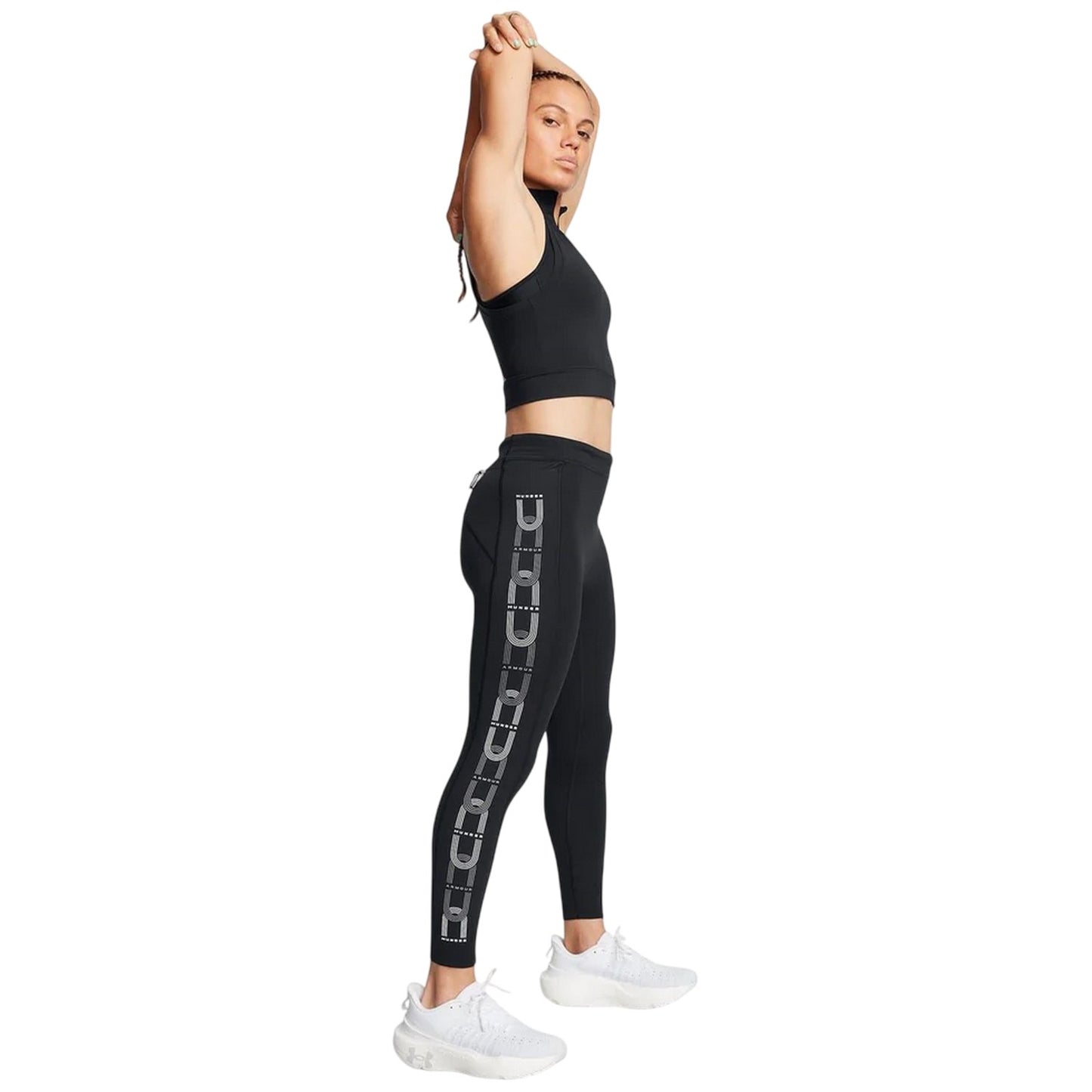 Black Melange - Close up - Under Armour Womens-Ladies Run Anywhere Leggings