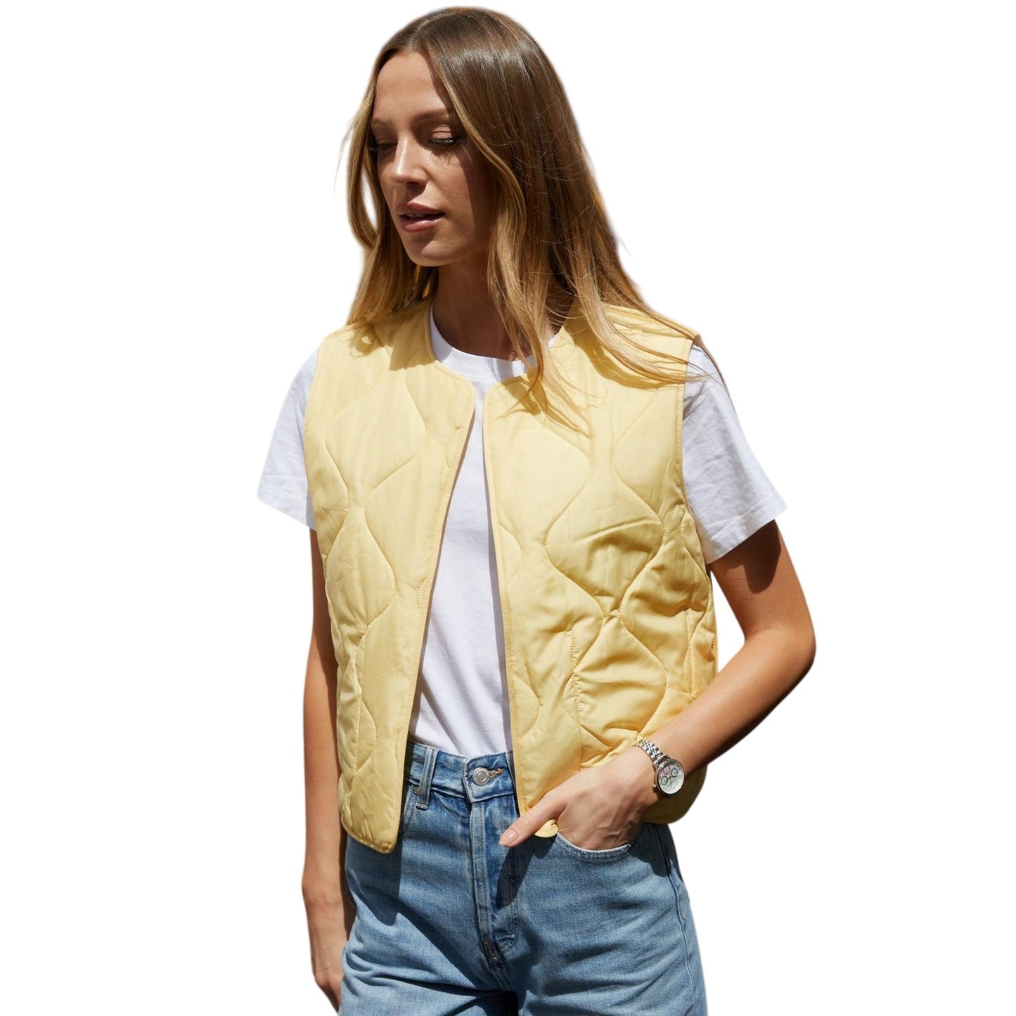 Lemon - Side - Threadbare Womens-Ladies Cabos Patchwork Quilted Regular Gilet