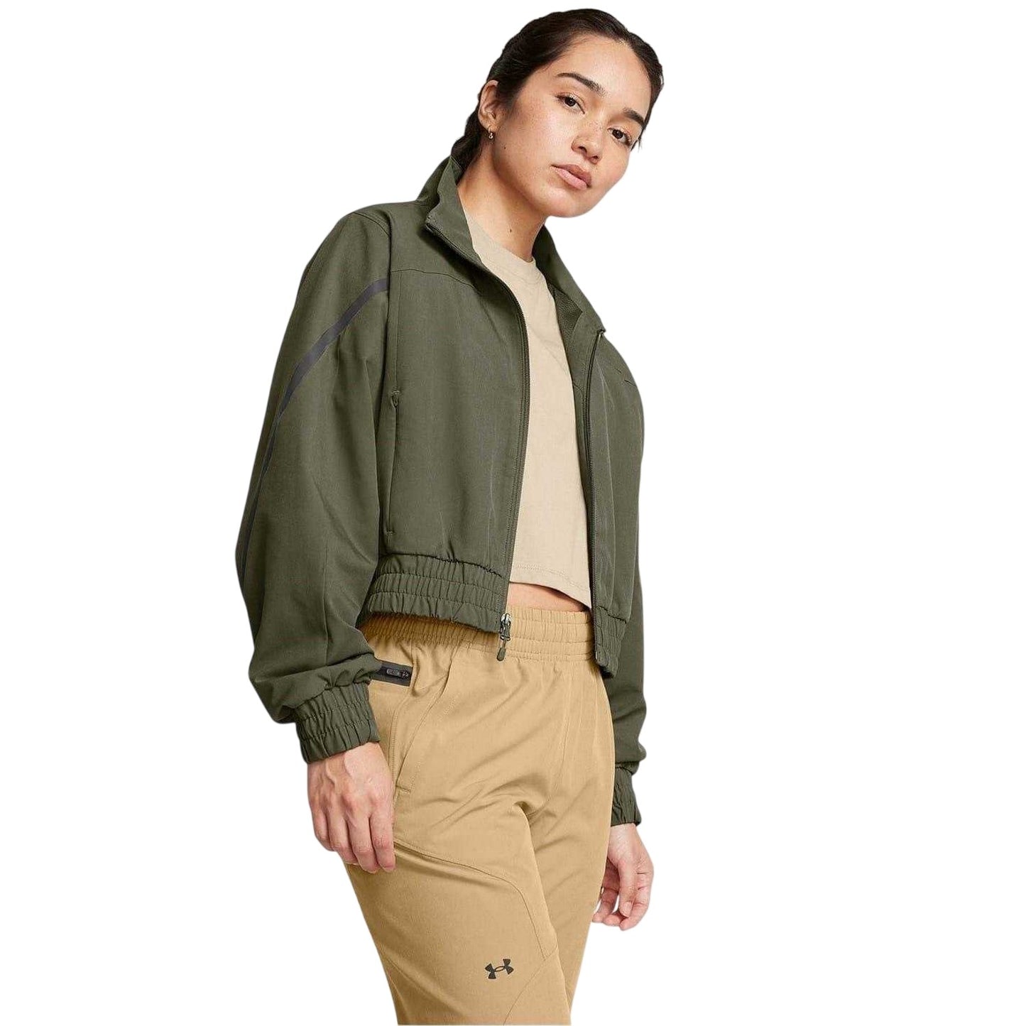 Green - Side - Under Armour Womens-Ladies Funnel Neck Long-Sleeved Top
