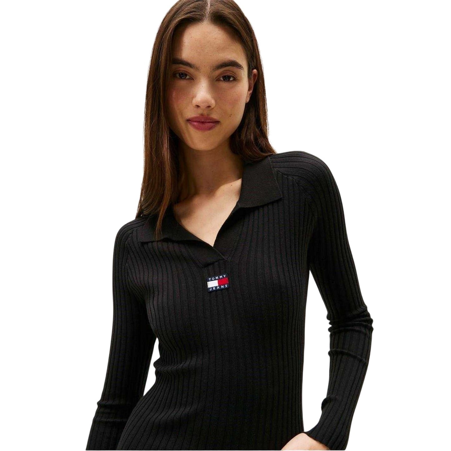 Black - Side - Tommy Jeans Womens-Ladies Badge Ribbed Mini Dress