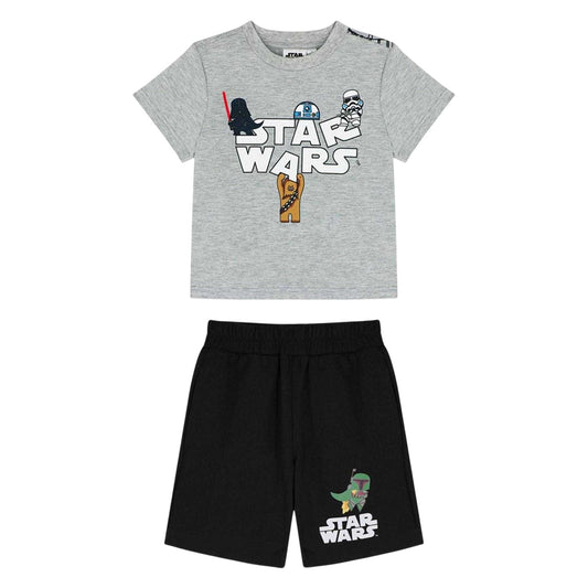 Grey-Black - Front - Star Wars Childrens-Kids Logo Printed Top & Bottom Set