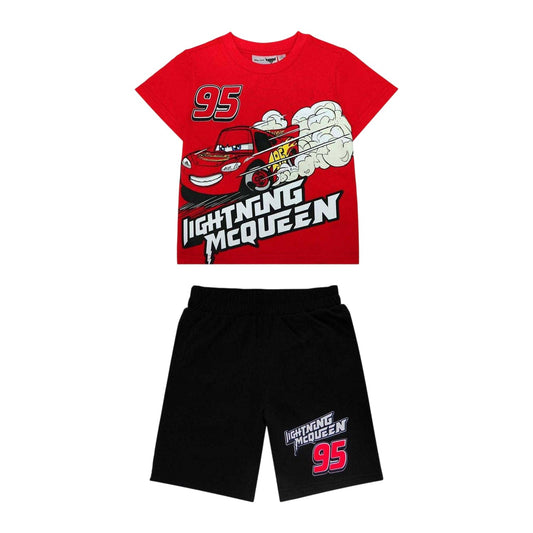 Red-Black - Front - Cars Childrens-Kids Printed Top & Bottom Set