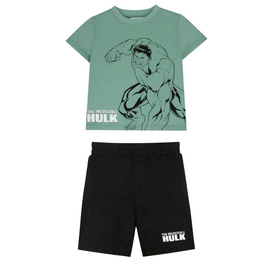 Green - Front - Hulk Childrens-Kids Logo Printed Top & Bottom Set