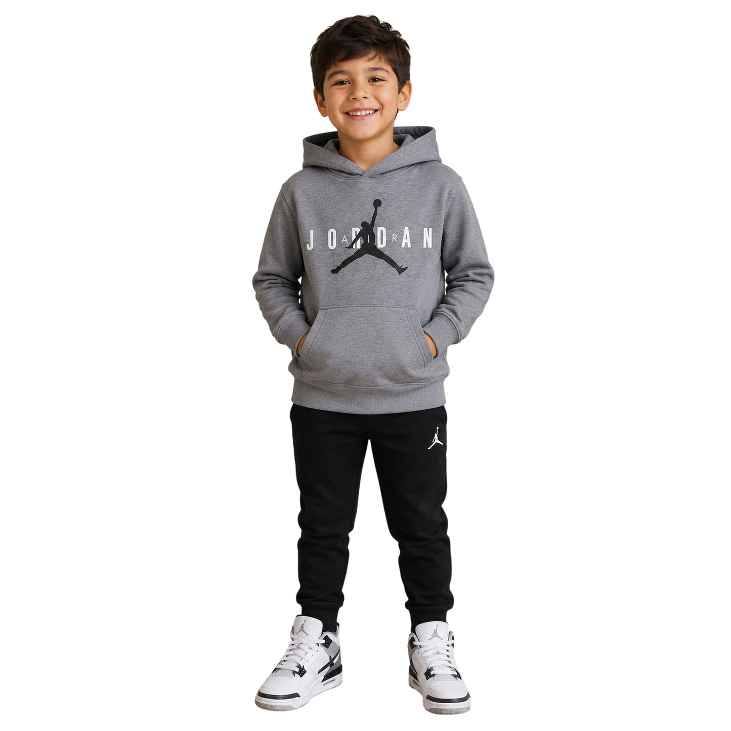 Carbon Heather - Side - Nike Childrens-Kids Air Jordan Jumpman Hooded Pullover Hoodie