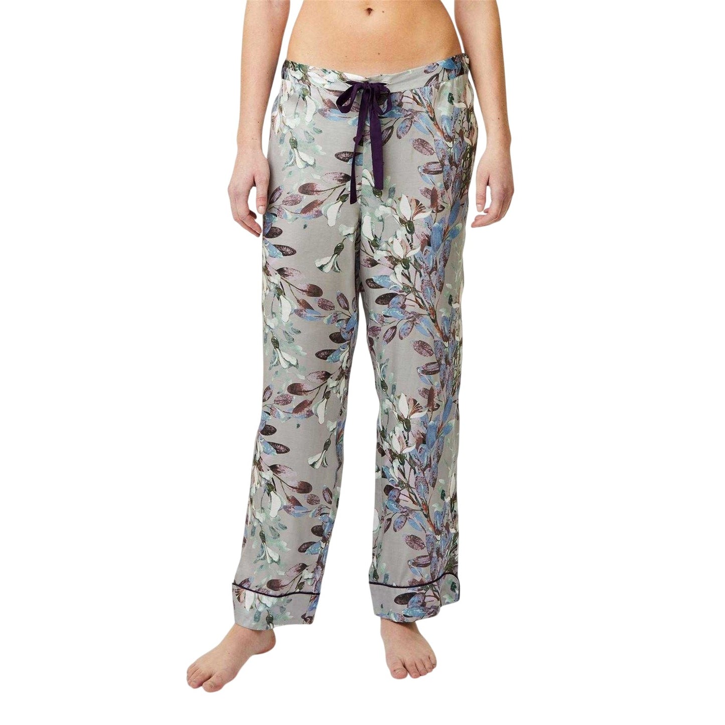 Opal Grey - Side - CCDK Copenhagen Womens-Ladies Janet Leaf Print Pyjama Bottoms