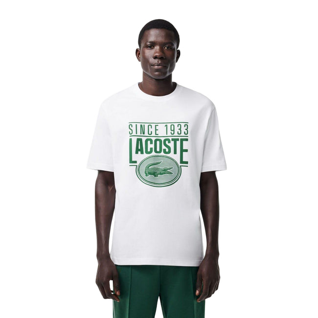 White - Lifestyle - Lacoste Mens Printed Heavy Cotton Loose Fit T-Shirt