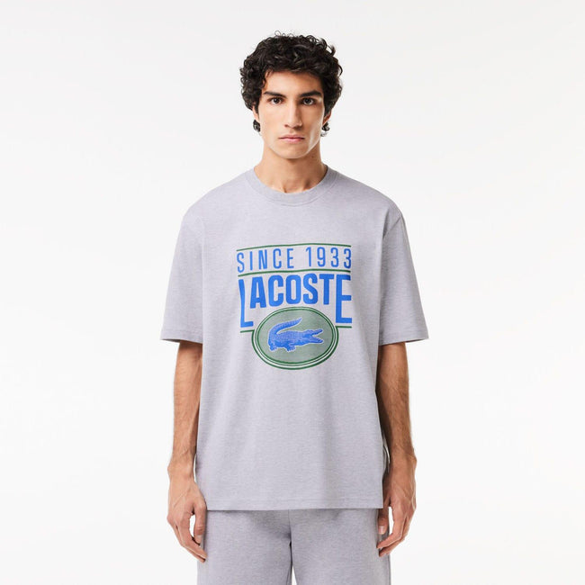 Grey - Front - Lacoste Mens Printed Heavy Cotton Loose Fit T-Shirt