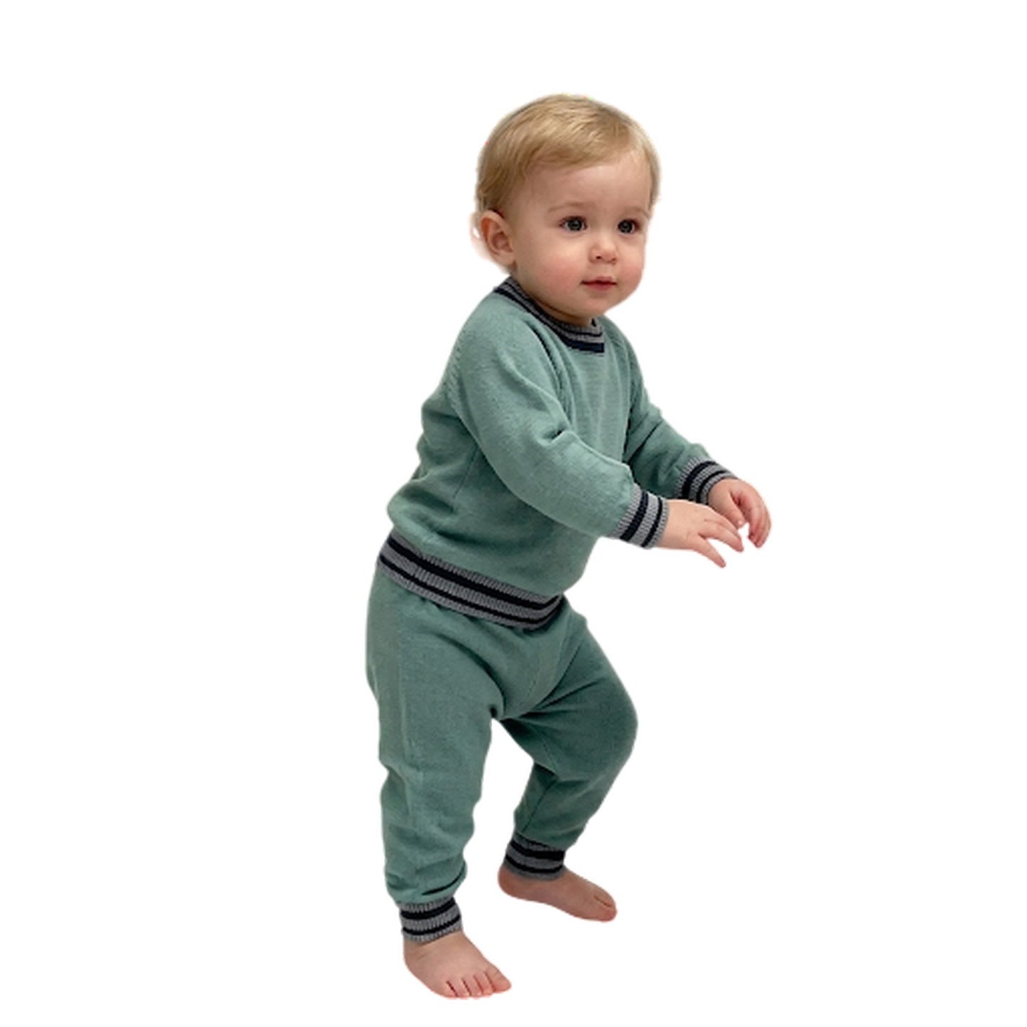 Green - Side - Pretty Green Baby Cotton Raglan Top & Bottom Set
