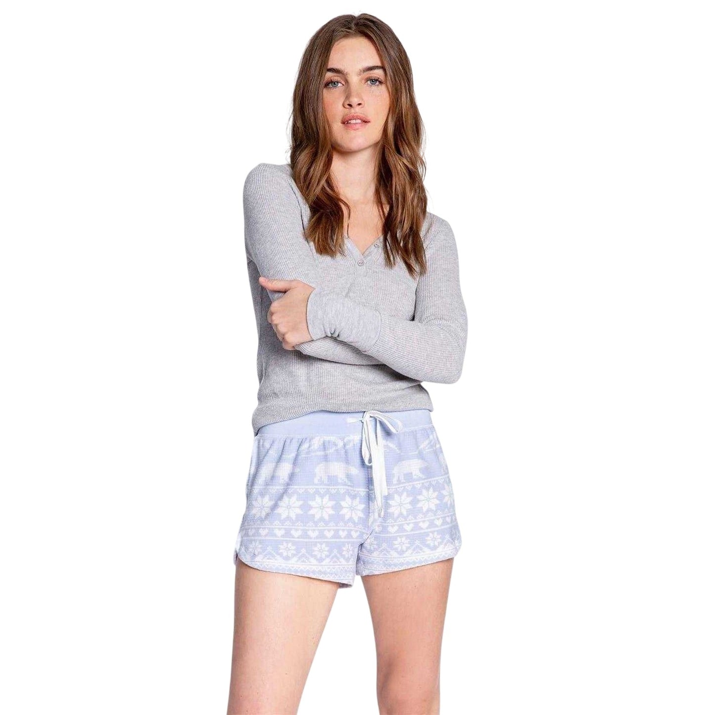 Light Blue - Side - PJ Salvage Womens-Ladies Snowflake Pyjama Shorts