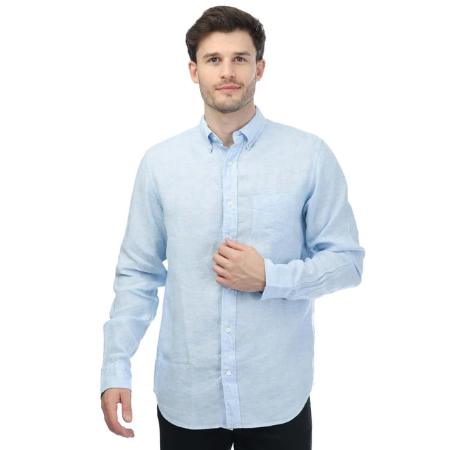 Blue - Front - Gant Mens Linen Regular Shirt