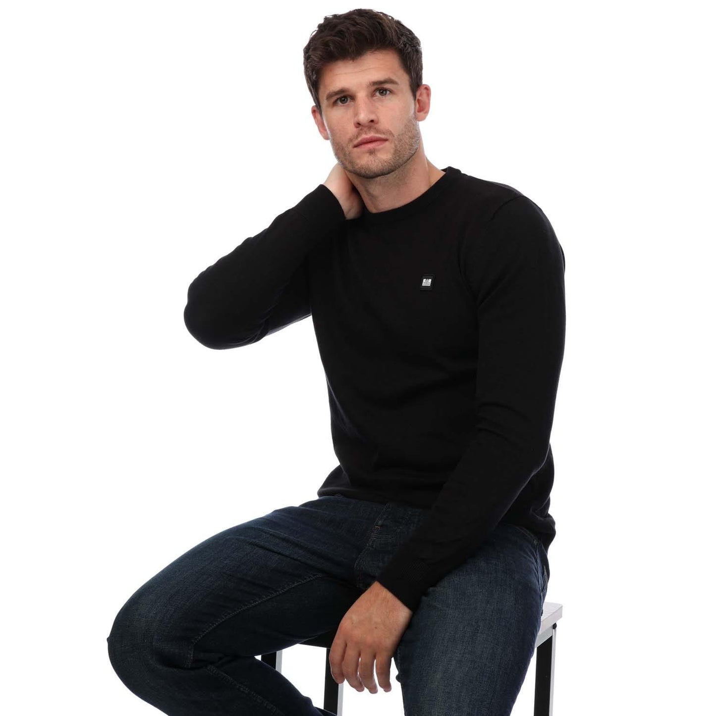 Black - Lifestyle - Weekend Offender Mens Argentina Knitted Cotton Crew Neck Sweatshirt