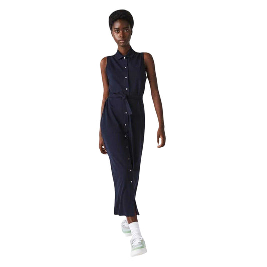 Navy Blue - Front - Lacoste Womens-Ladies Collared T-Shirt Dress