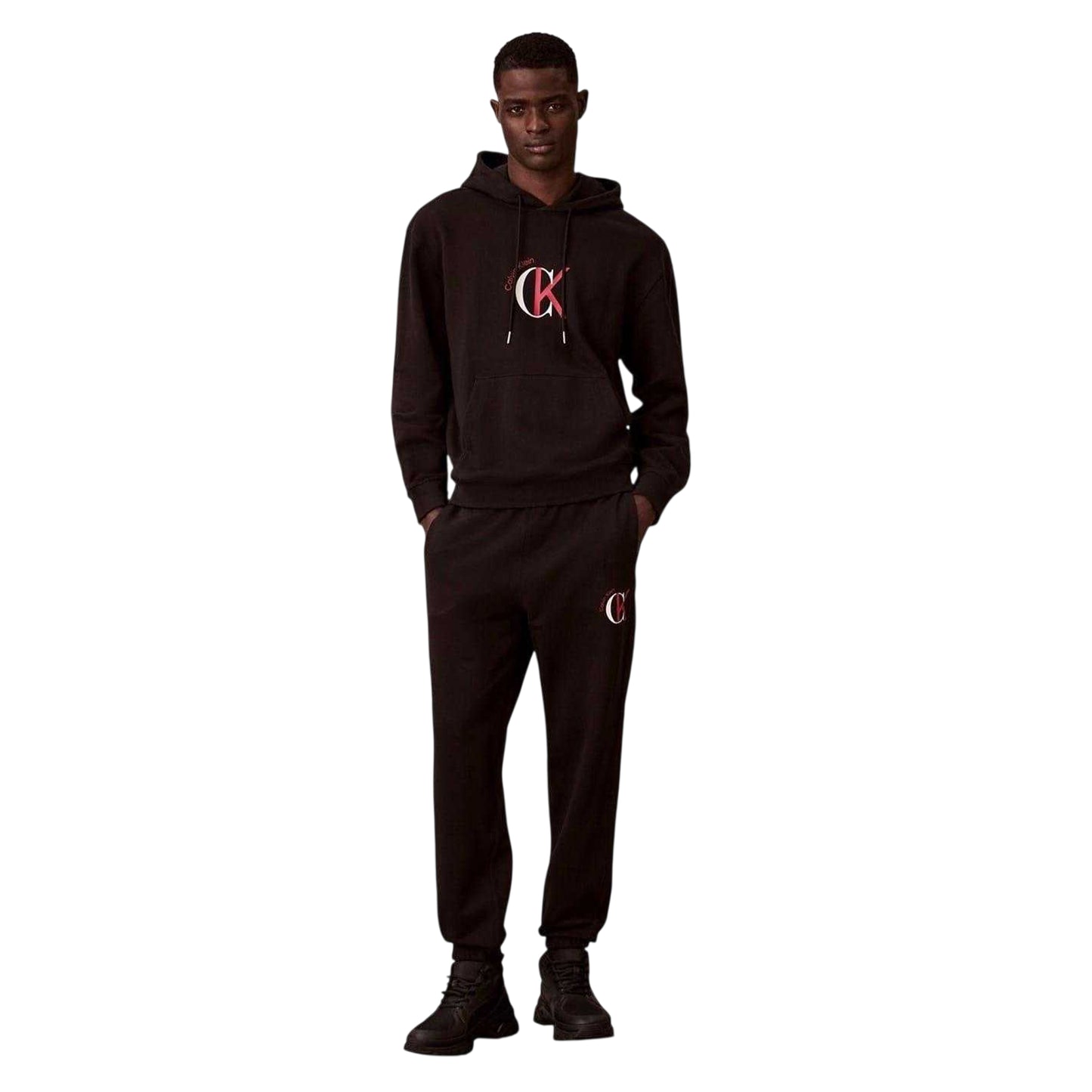 Black - Side - Calvin Klein Mens Logo Terrycloth Hoodie