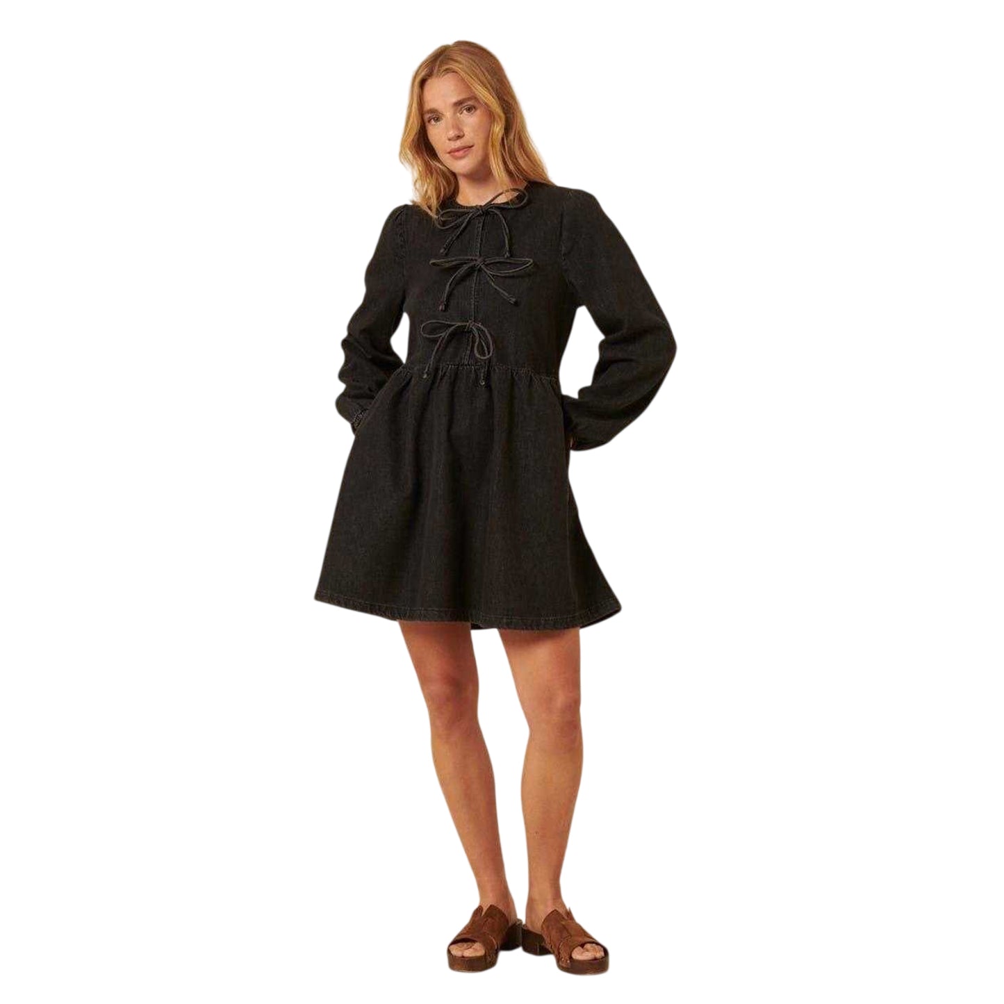 Black - Side - Nobody´s Child Womens-Ladies Eden Denim Tie Neck Mini Dress