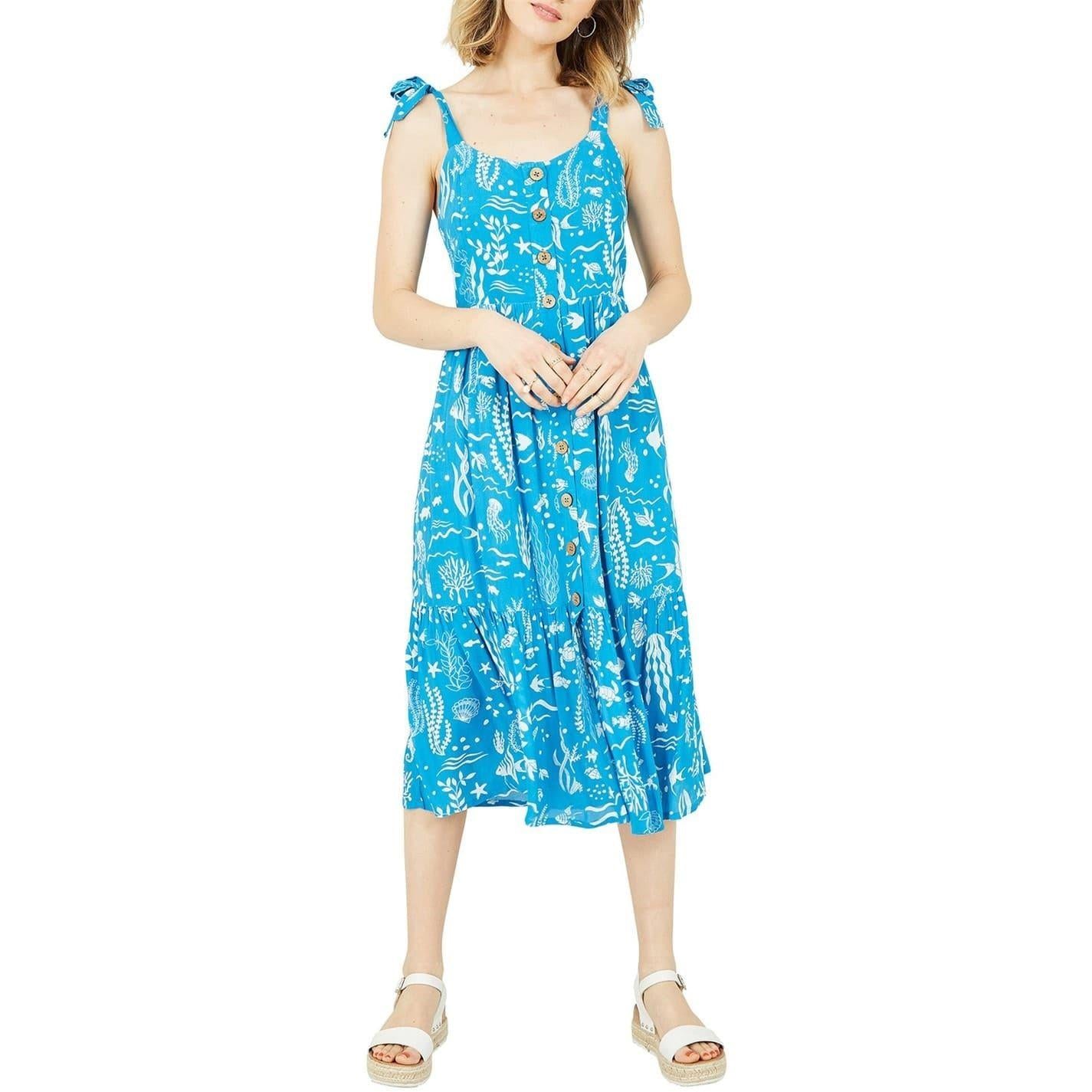 Blue - Lifestyle - Yumi Womens-Ladies Sealife Scoop Neck Sleeveless Slip Dress