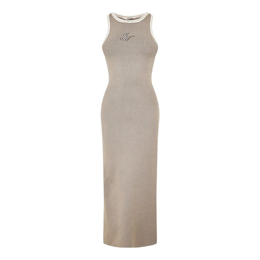 Taupe - Front - Jack Wills Womens-Ladies Ribbed Crew Neck Slim Maxi Dress