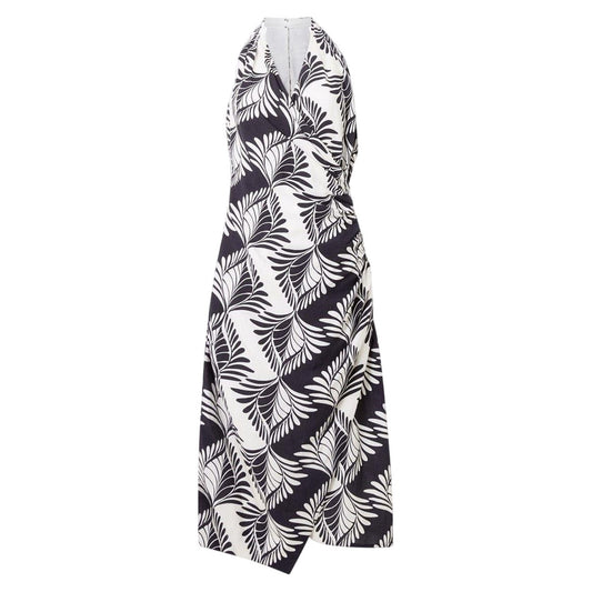 Black-Cream - Front - French Connection Womens-Ladies Ariette Leaf Print Halter Neck Wrap Dress