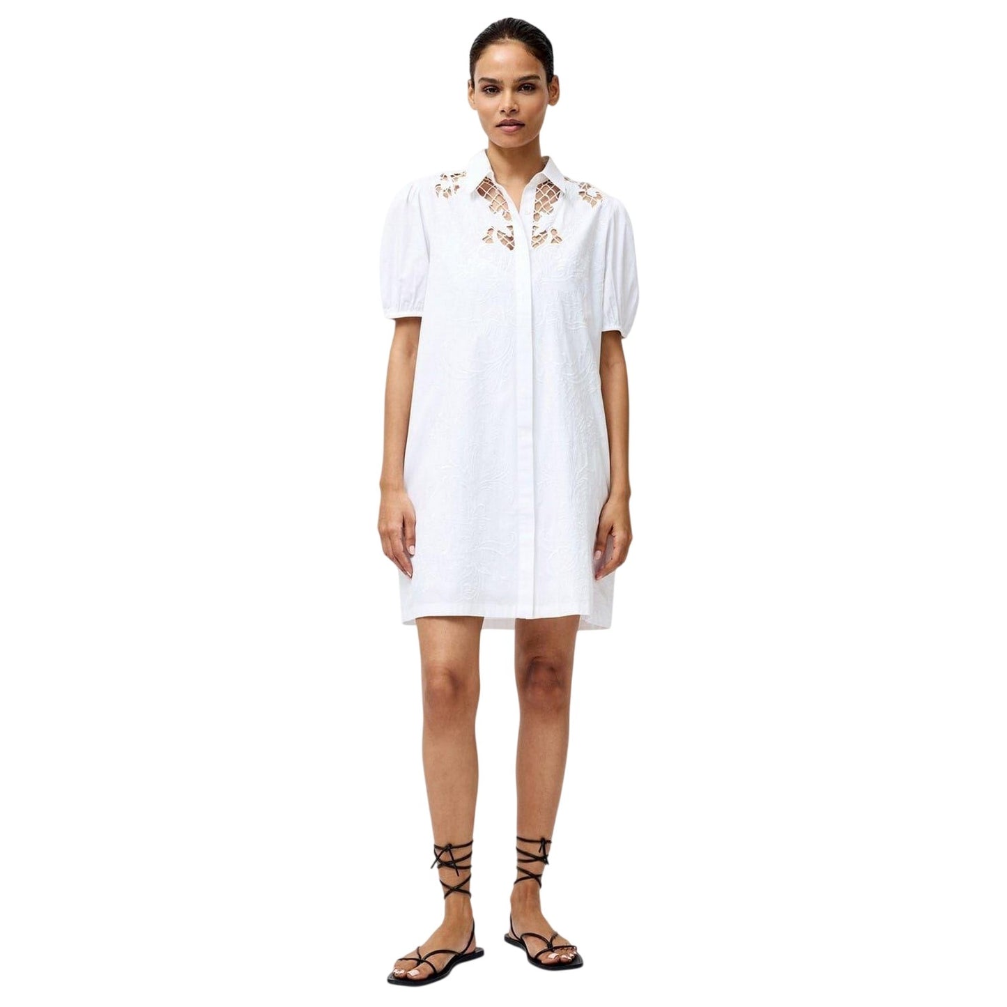 White - Lifestyle - French Connection Womens-Ladies Cambria Broderie Shirt Dress