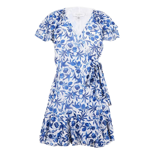 Blue - Front - Ted Baker Womens-Ladies Floral Birds Woven V Neck Wrap Dress