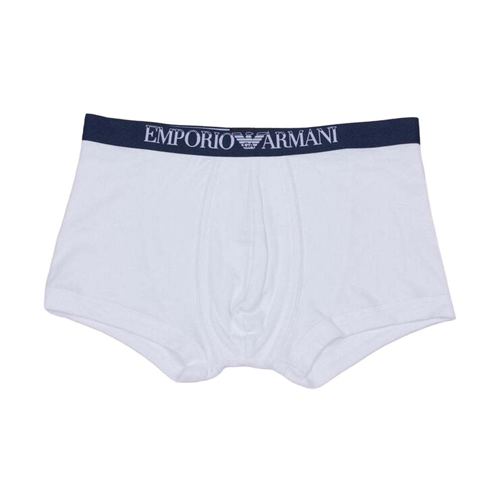 Navy-White - Side - Emporio Armani Mens Cotton Ribbed Boxer Shorts (Pack of 2)