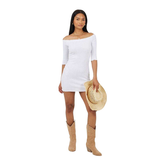 White - Front - Brave Soul Womens-Ladies Ribbed Lettuce Hem Mini Dress