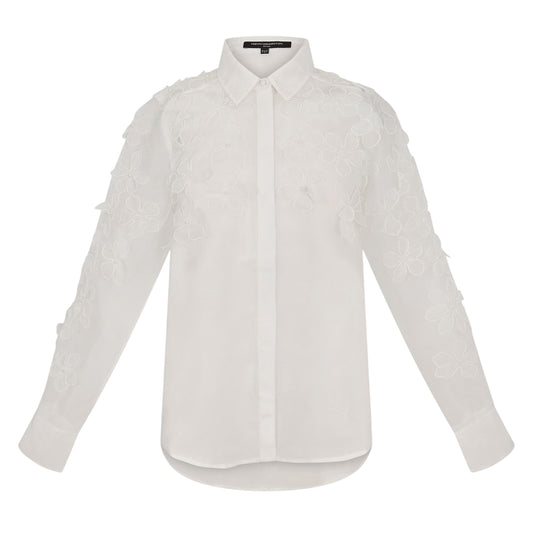 White - Front - French Connection Womens-Ladies Floral 3D Long-Sleeved Shirt