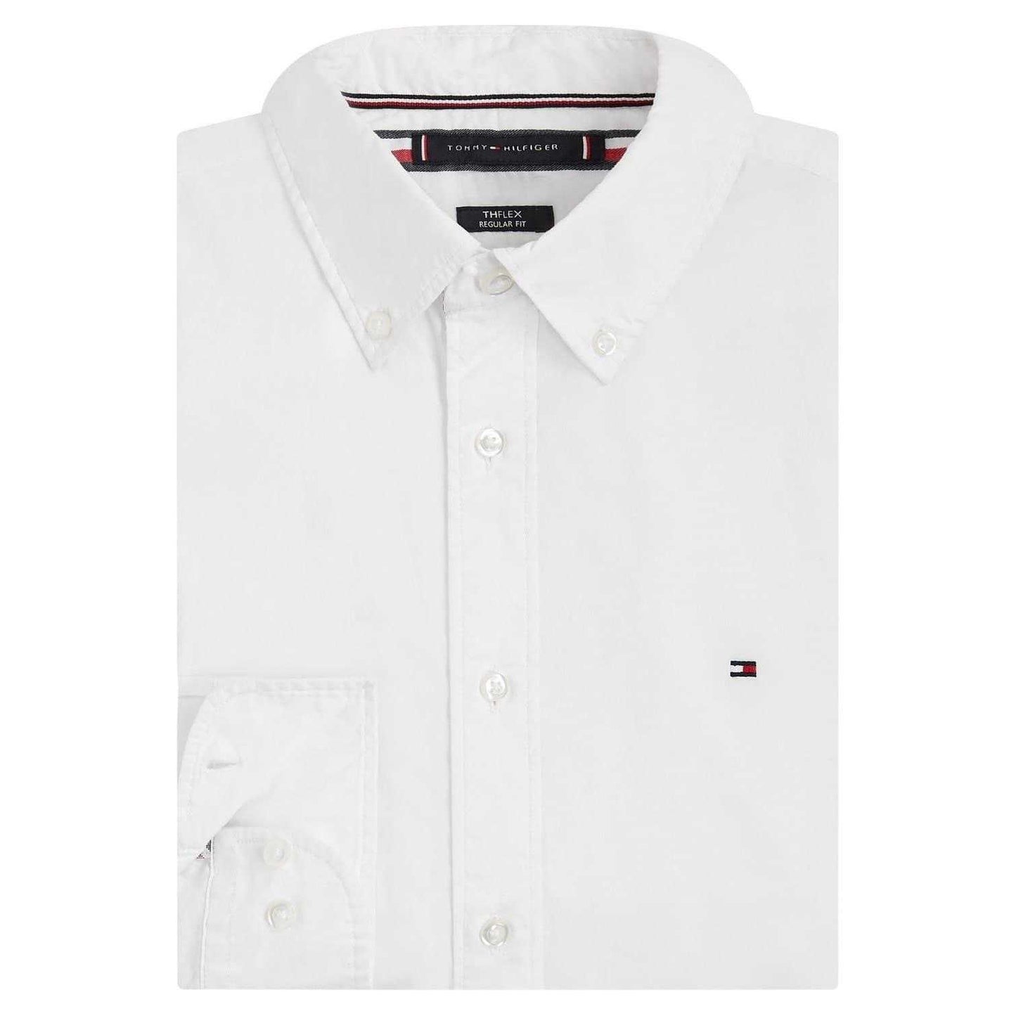 White - Side - Tommy Hilfiger Mens Core Flex Poplin Long-Sleeved Shirt